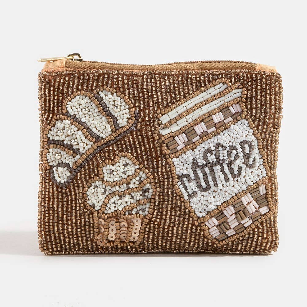 Coffee & Pastries Beaded Coin Purse