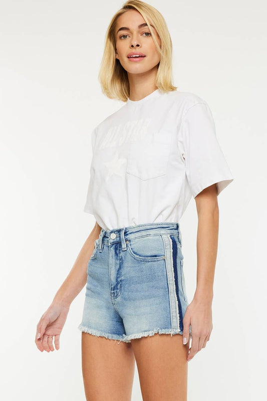 Kan Can High Rise Contrast Denim Shorts