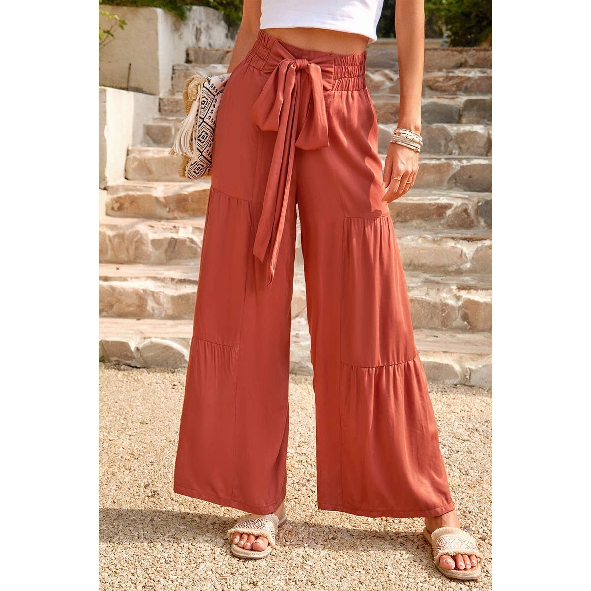 High Waist Knot Elastic Solid Pant