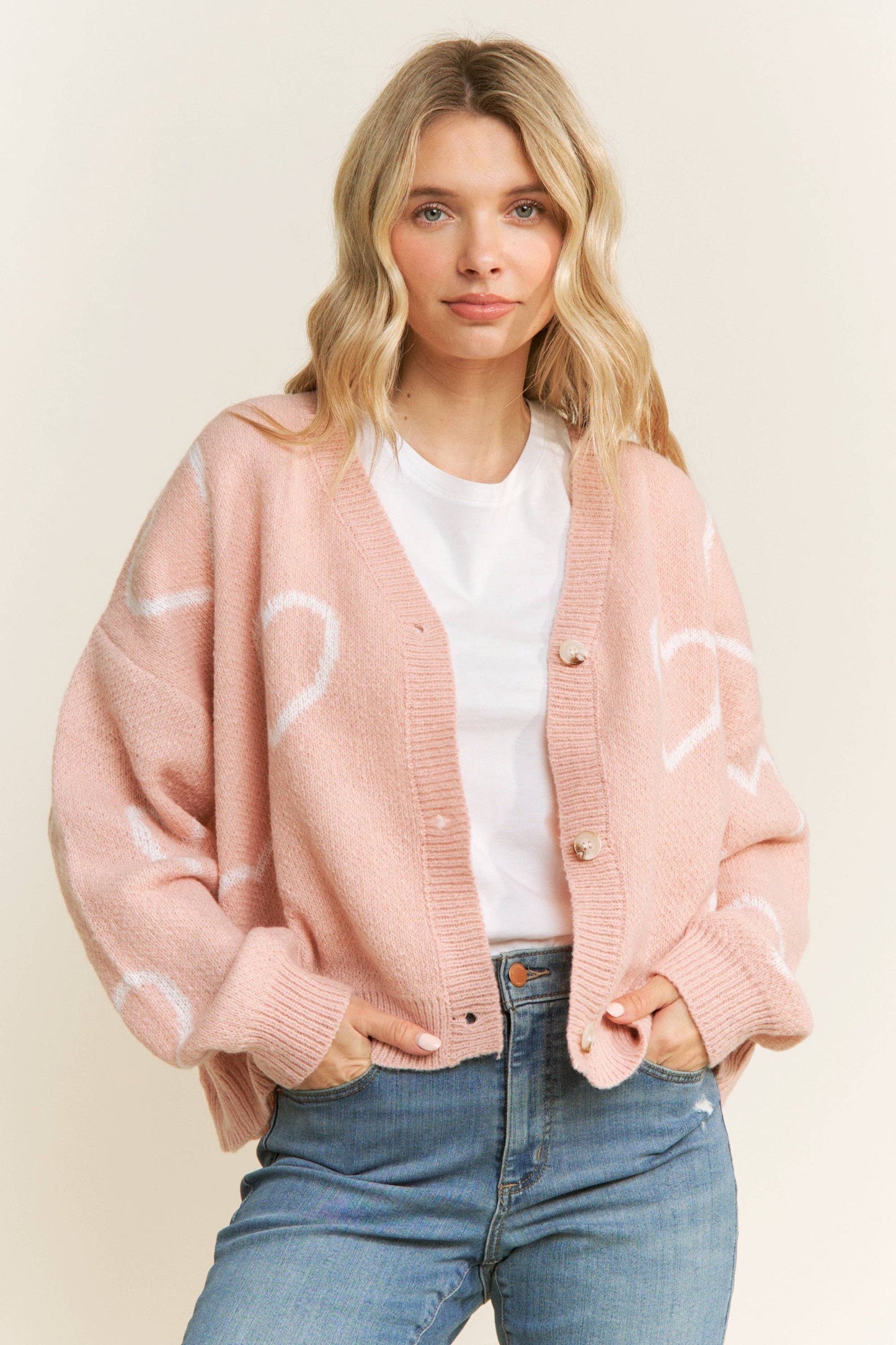 Taupe Heart Pattern Cardigan