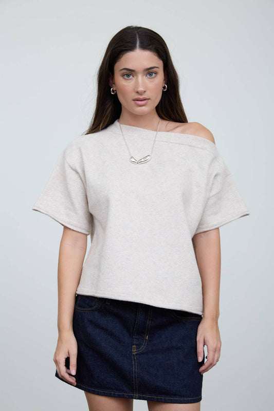 Oatmeal Off-Shoulder Asymmetrical Top