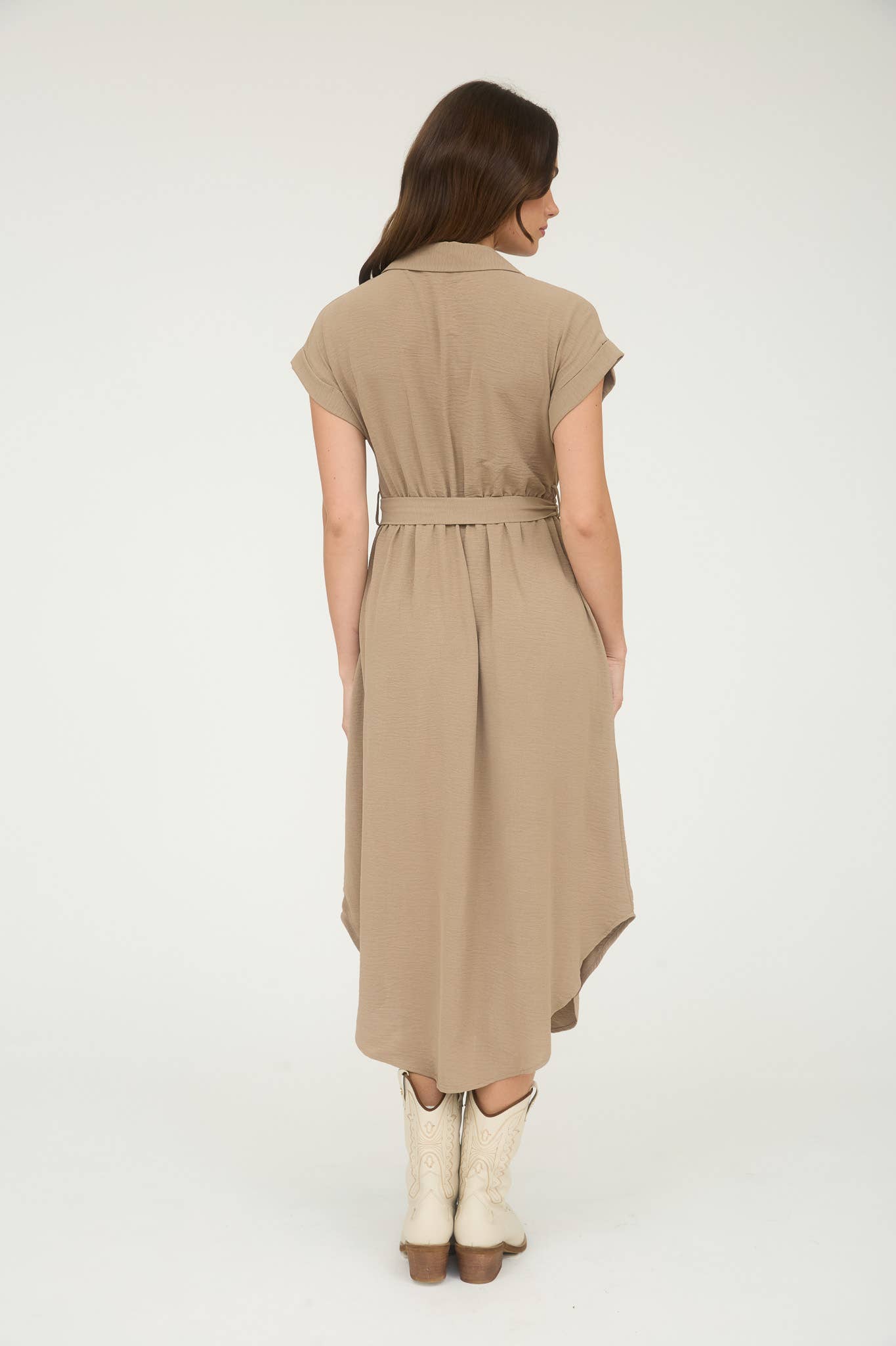 Down Belted Midi Dress