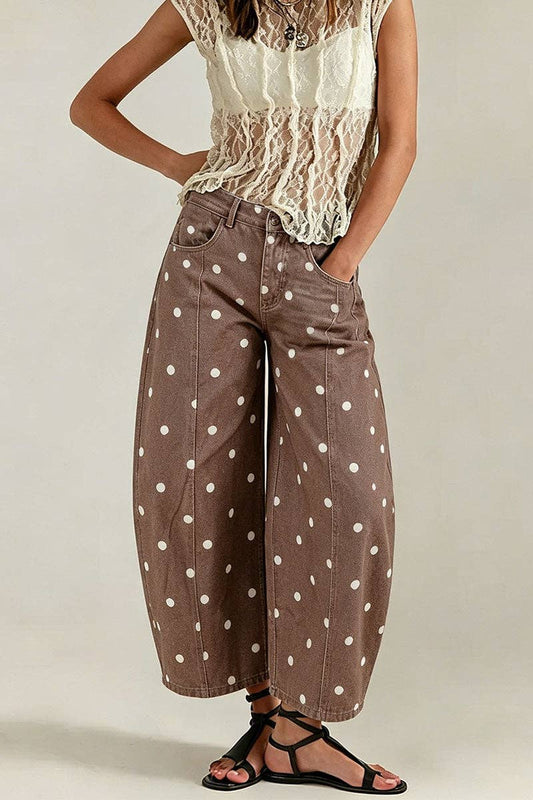 Polka Dot High-Waisted Barrel Jeans