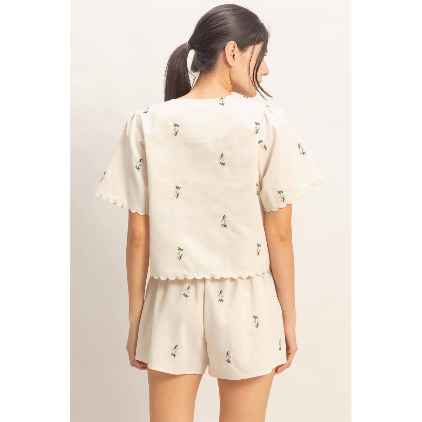 Front Tie Scallop Hem Top
