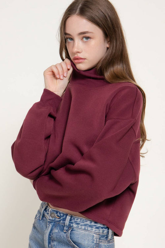 Long Sleeve Ribbed Mock Neck Sweatshirt