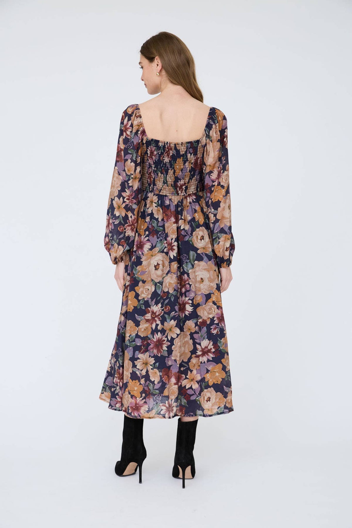 Floral Long Sleeve Lace Detail Dress