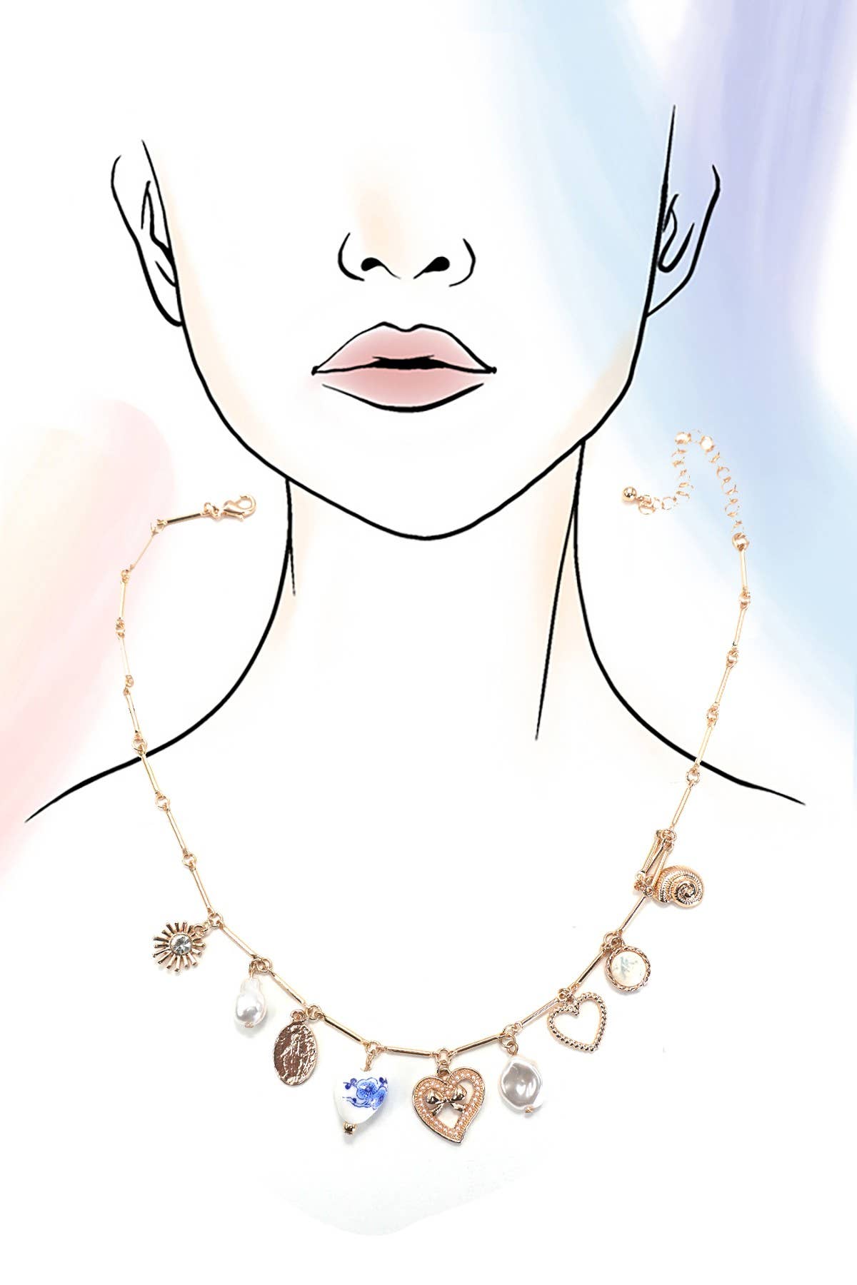 Gold Heart Pearl Charm Necklace