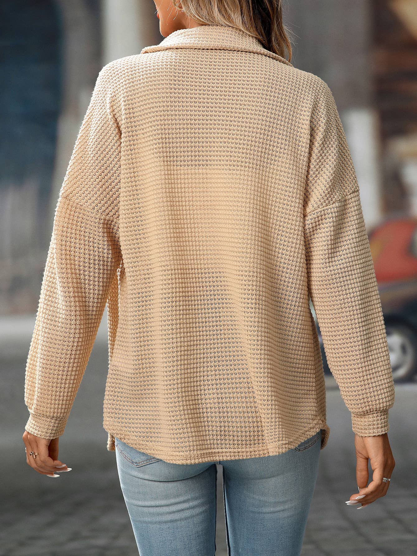 Waffle Knit Button-Up Top