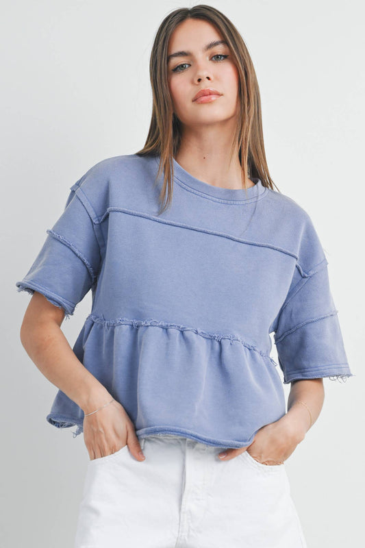 Solid Denim Ruffle Tiered Top