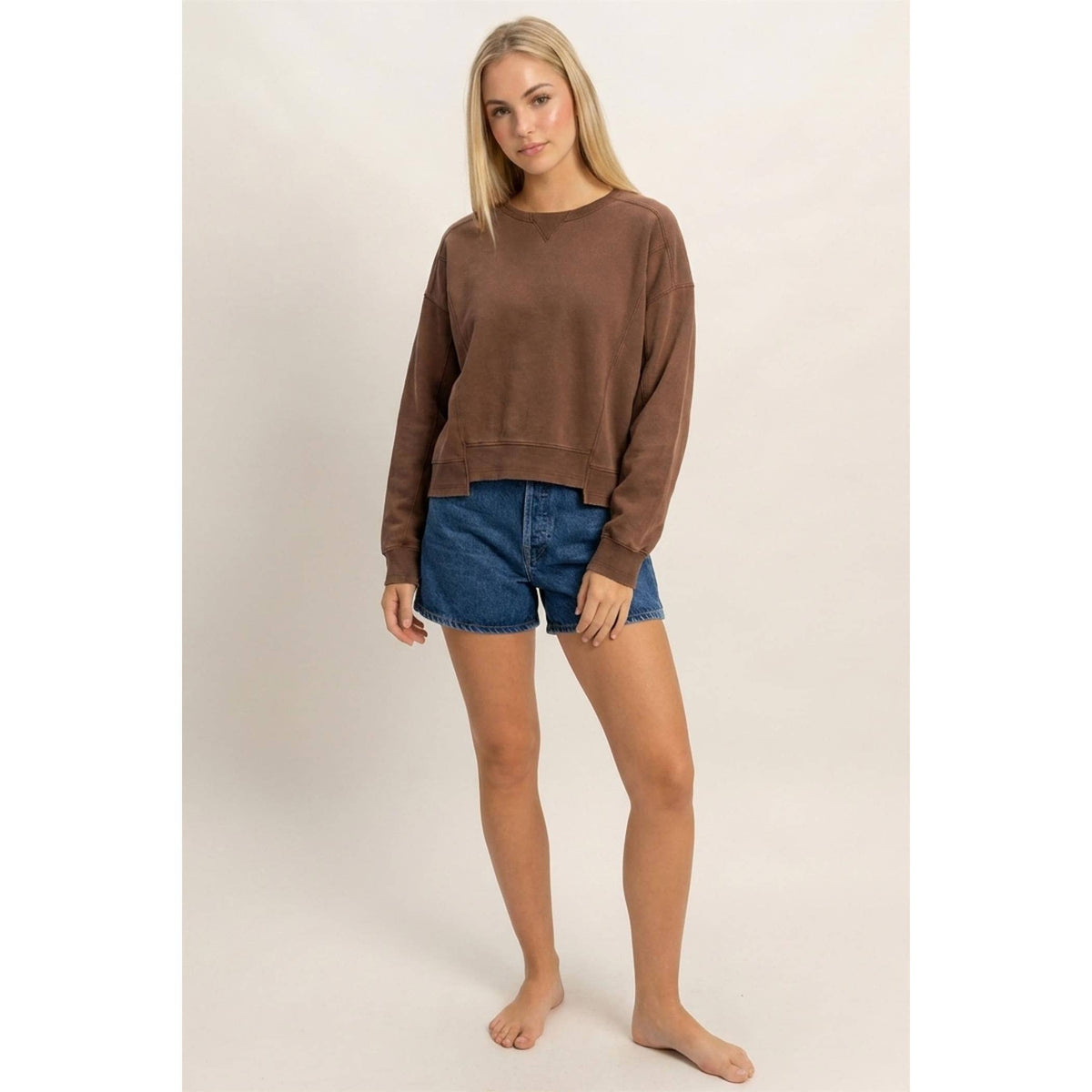 Acid Wash Seam Detail Crew Neck Sweatshirt