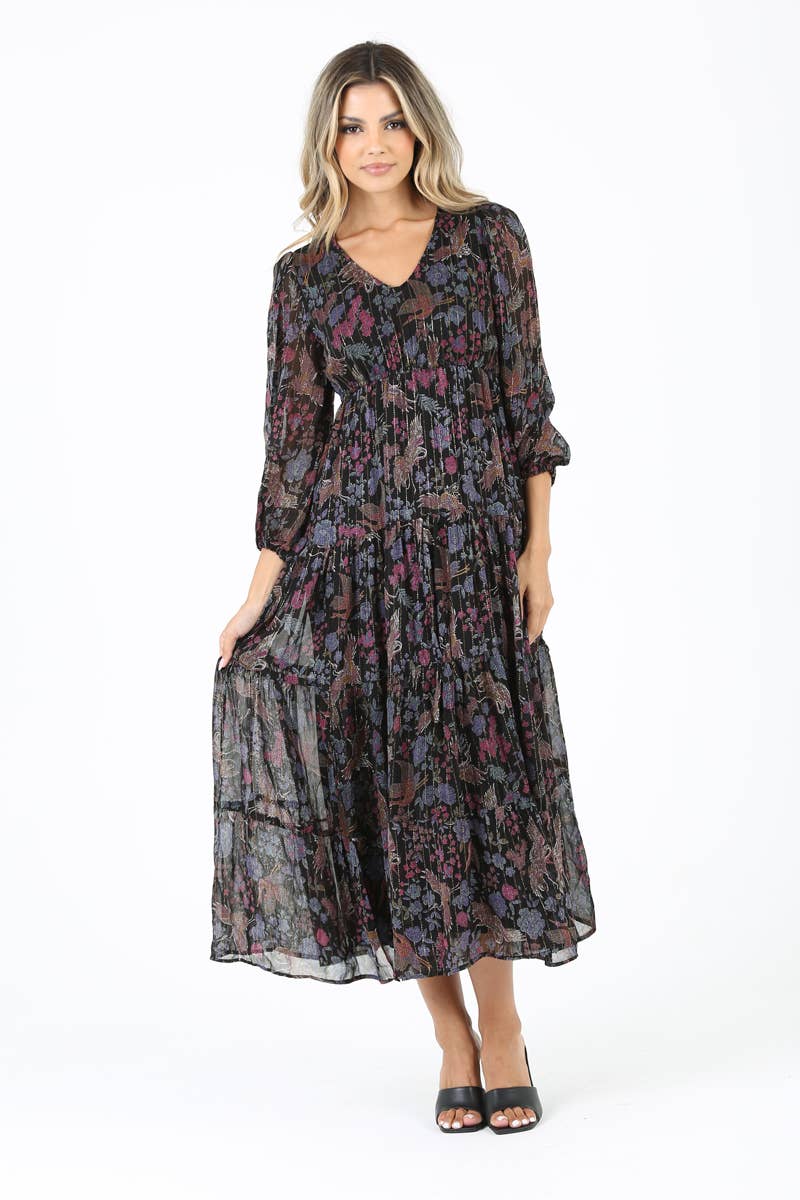 V-Neck Desert Floral Lux Maxi Dress