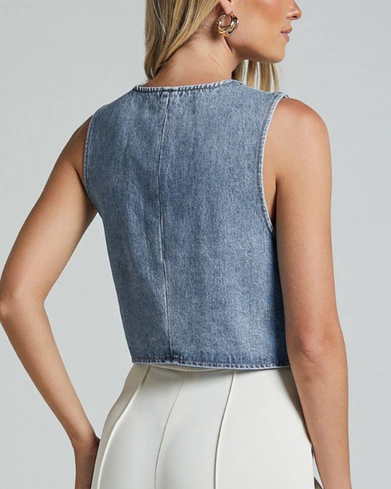 Casual V-Neck Denim Vest