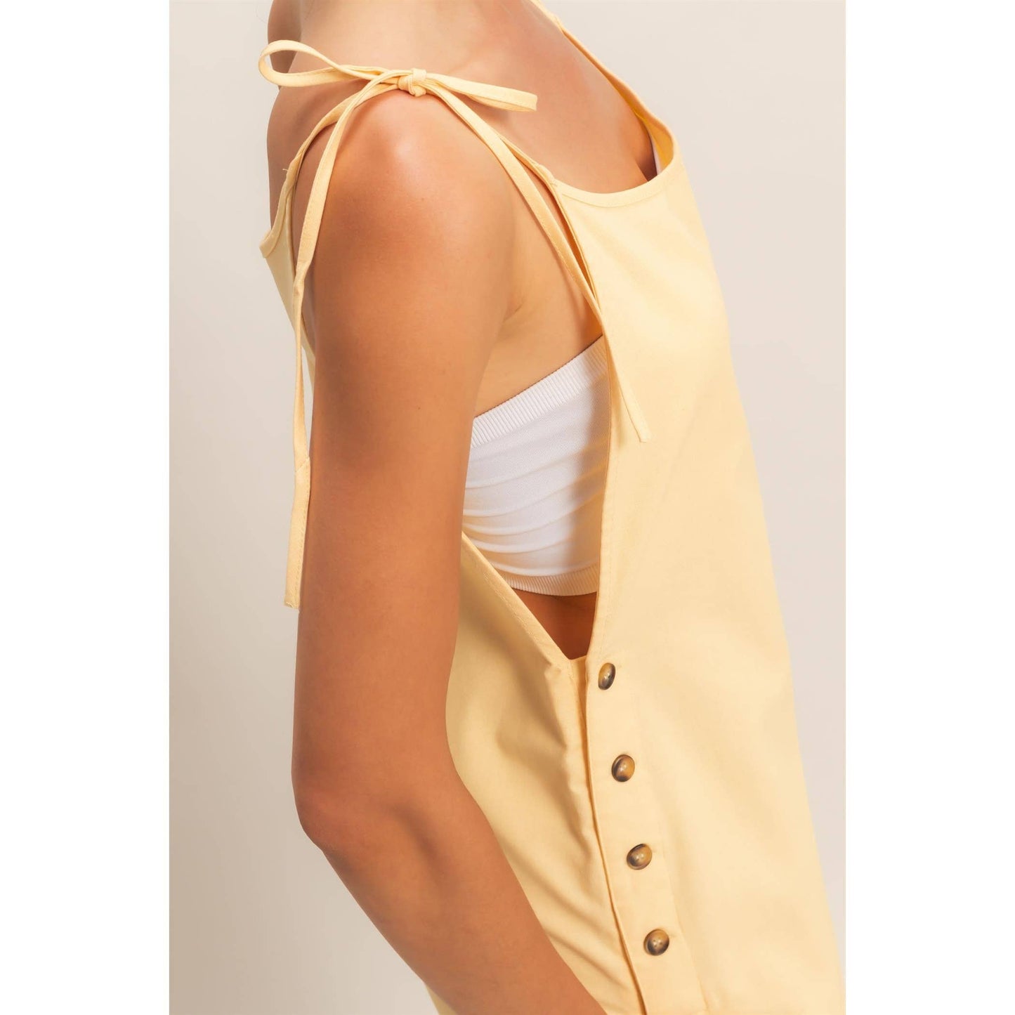 Butter Yellow Adjustable Button Strap Jumpsuit