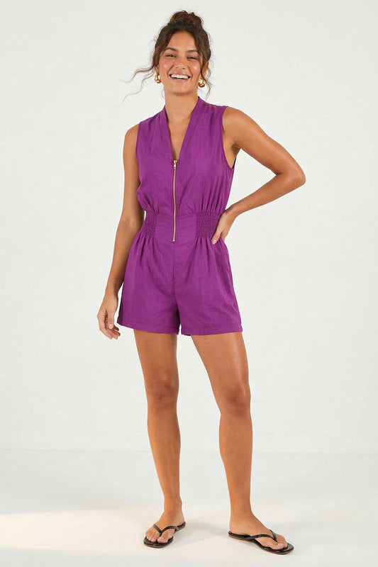 Viola Smocked Front Zip Romper