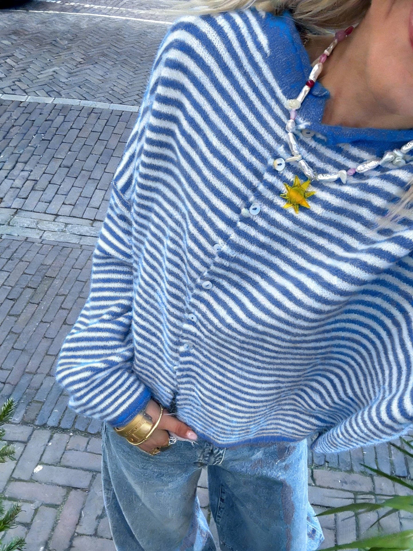 Lightweight Roll Neck Striped Cardigan