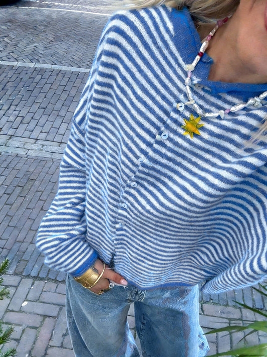 Lightweight Roll Neck Striped Cardigan