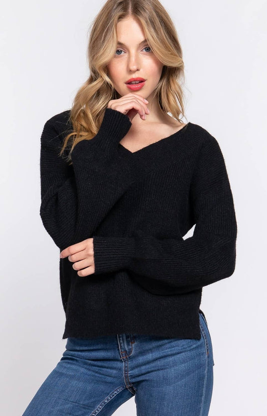 Long Sleeve Double V-Neck Sweater