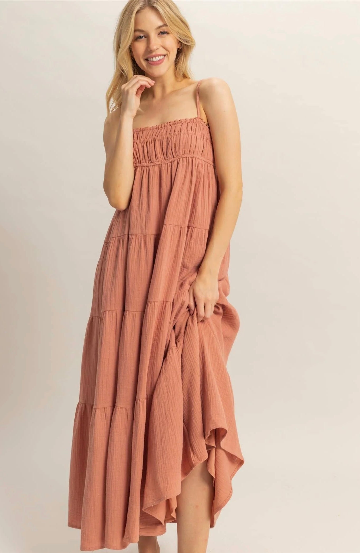 Empire Waist Sleeveless Tiered Maxi Dress