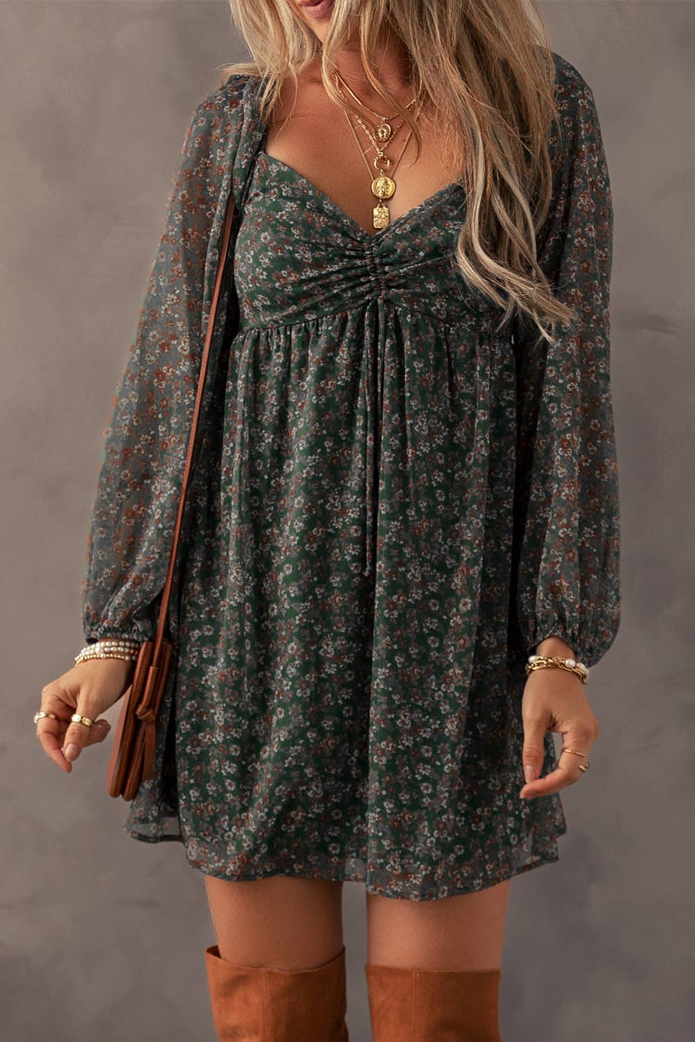 Floral Sweetheart Neck Dress