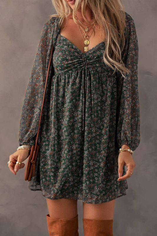 Floral Sweetheart Neck Dress