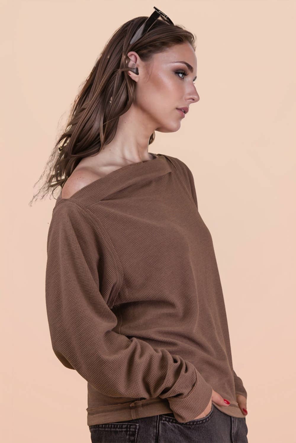 Mocha Side Shoulder Boat Neck Top