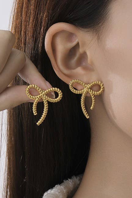 Gold Bow Stud Earrings