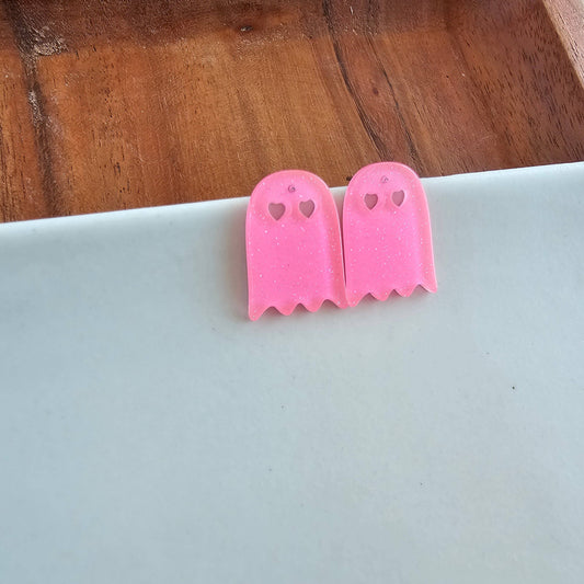 Pink Glitter Ghost Studs