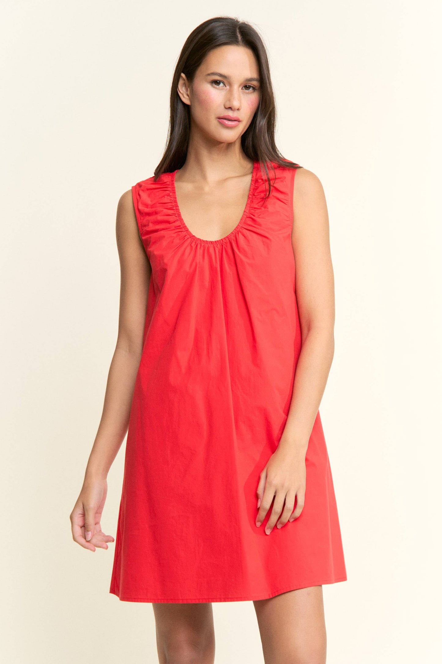 Red Scoop Neckline Flow Dress