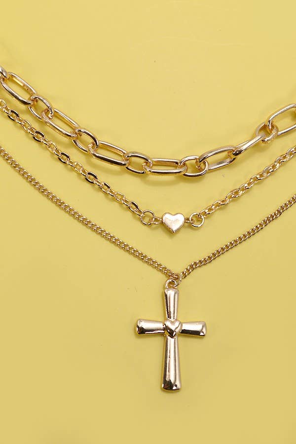 Cross Pendant Multi Layered Necklace