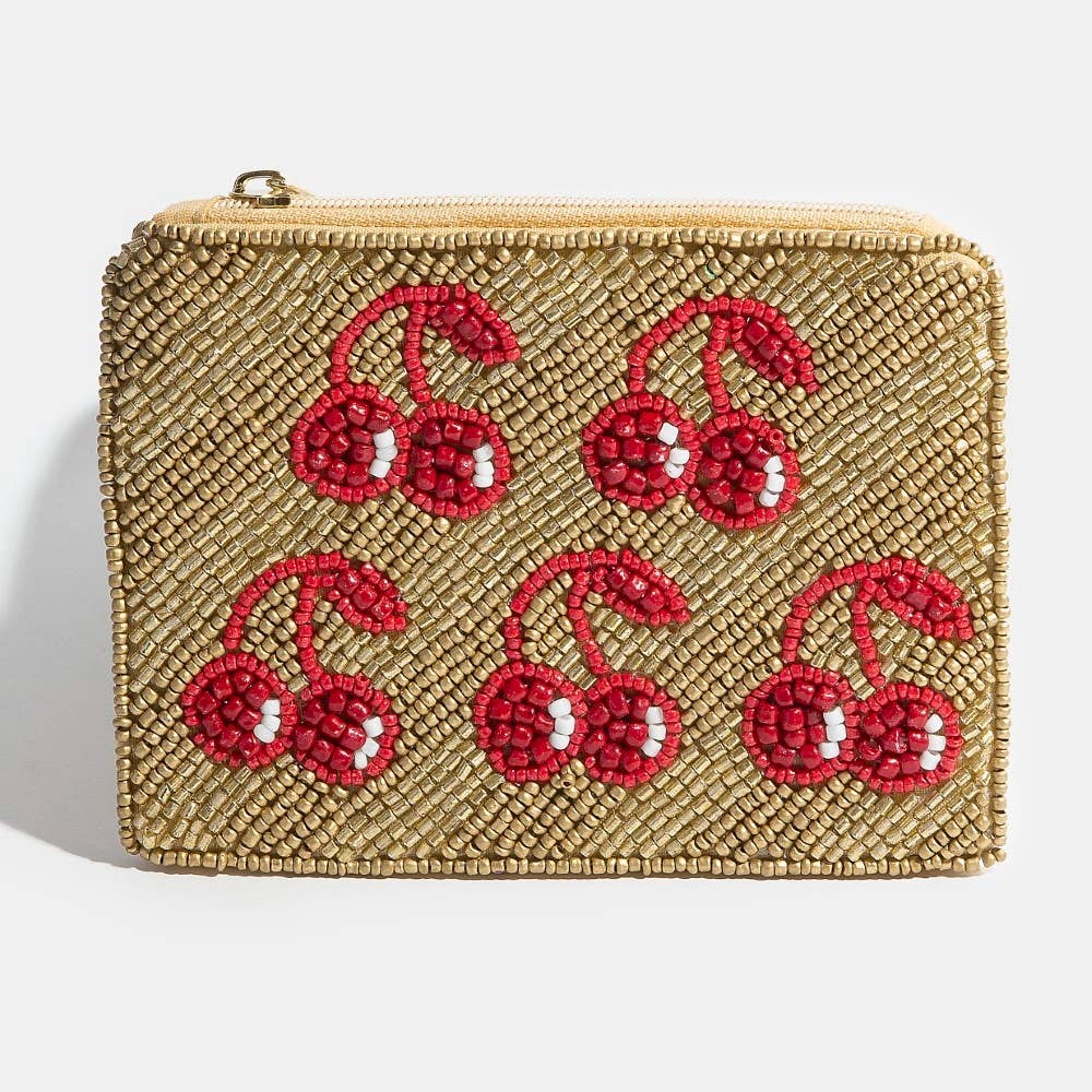 Gold Cherry Beaded Coin Purse