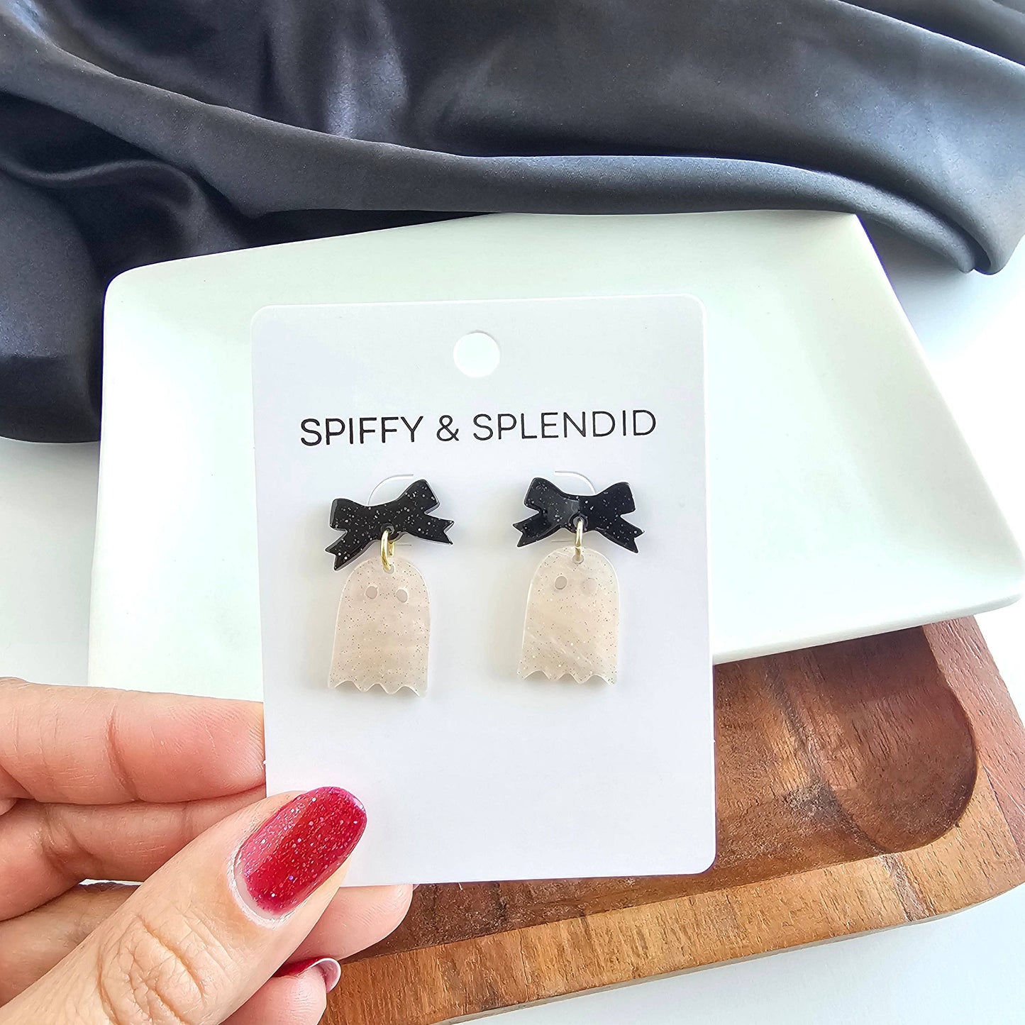 Mini Bow Shimmer Ghost Earrings