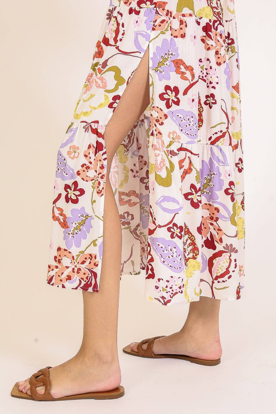 Strapless Floral Print Maxi Dress