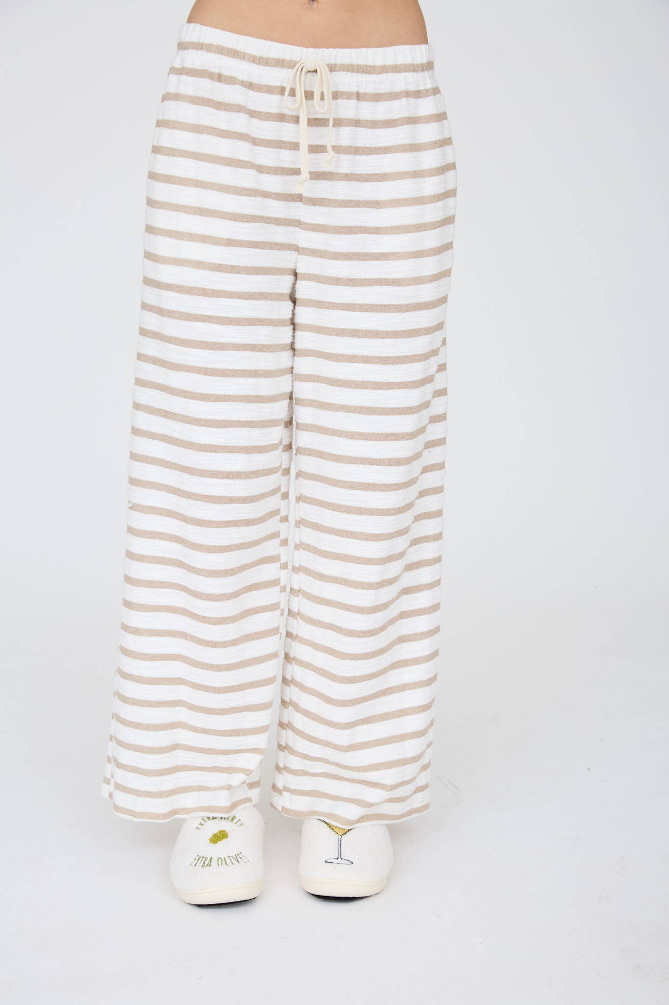 STRIPE DRAWSTRING WIDE LEG KNIT LOUNGE PANTS