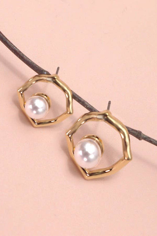 Irregular Square Pearl Stud Earrings