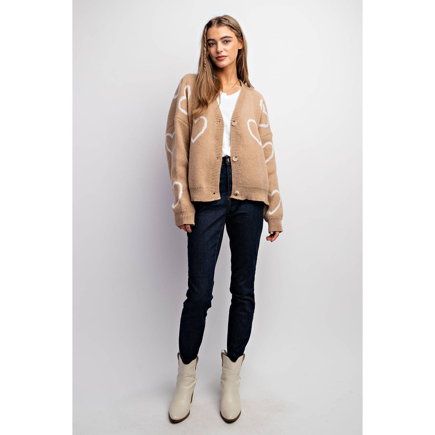Taupe Heart Pattern Cardigan