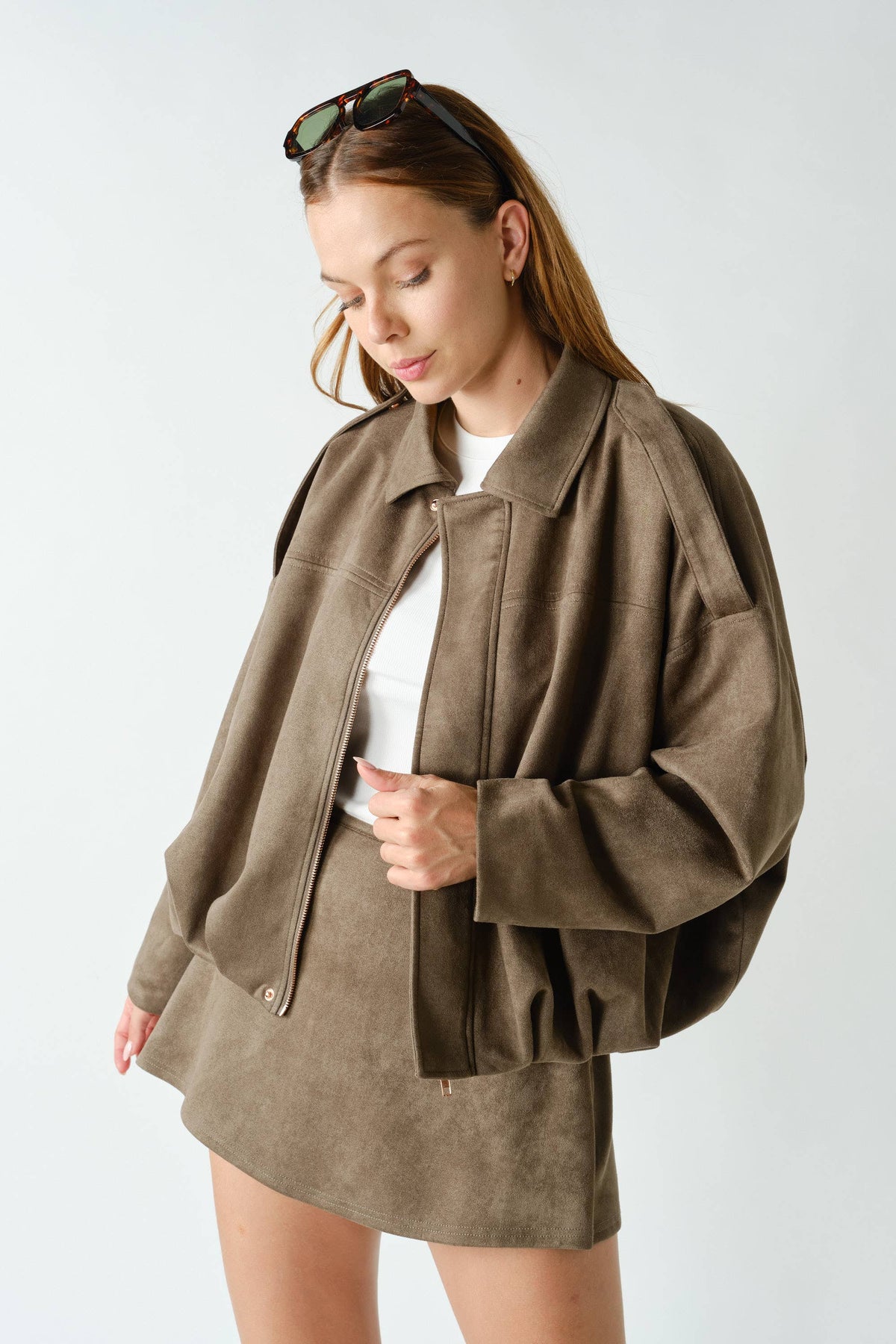 Suede Truffle Zip Front Jacket