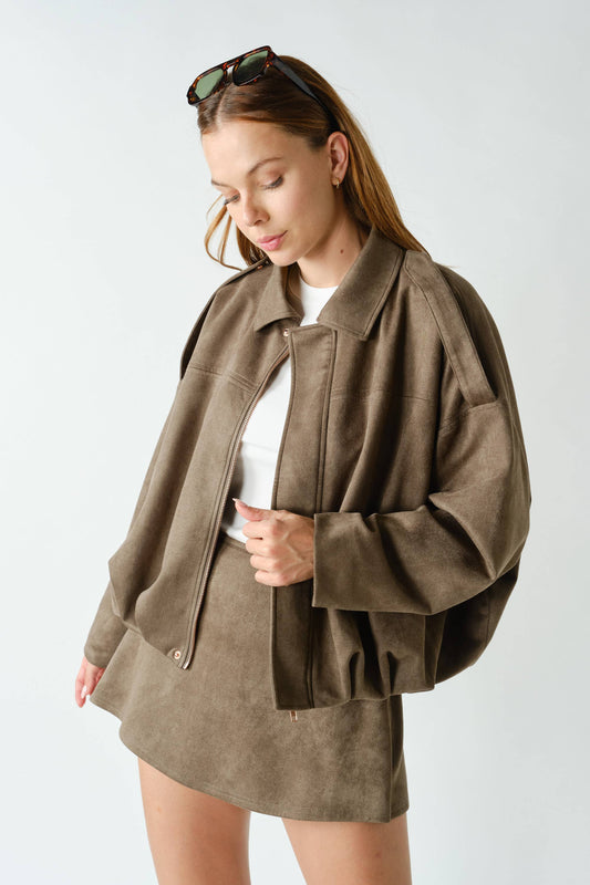 Suede Truffle Zip Front Jacket
