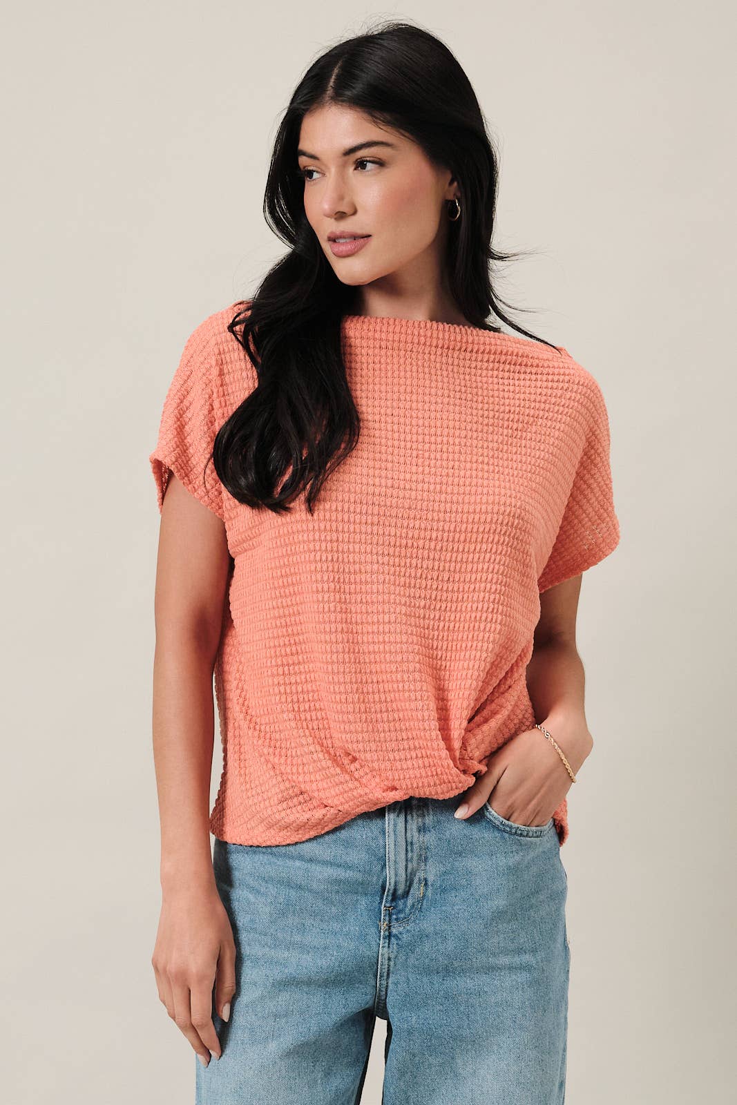 Peach Boat Neck Bottom Twist Top
