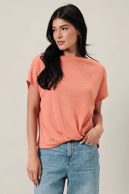 Peach Boat Neck Bottom Twist Top