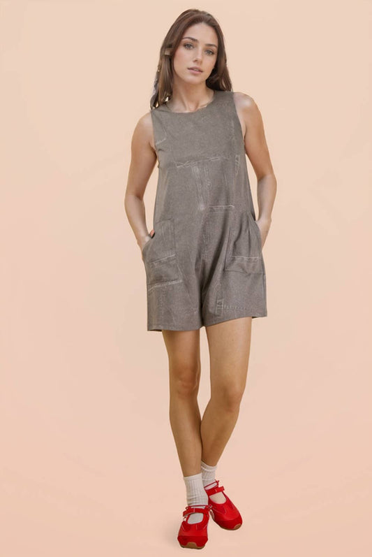 Black Acid Washed Romper