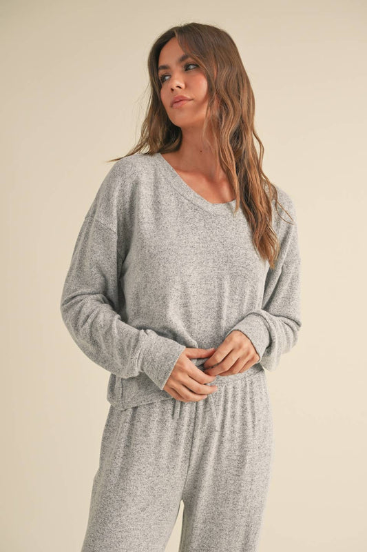 Brushed Long Sleeve V-Neck Top