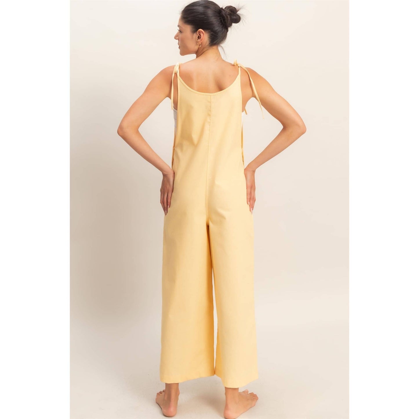 Butter Yellow Adjustable Button Strap Jumpsuit