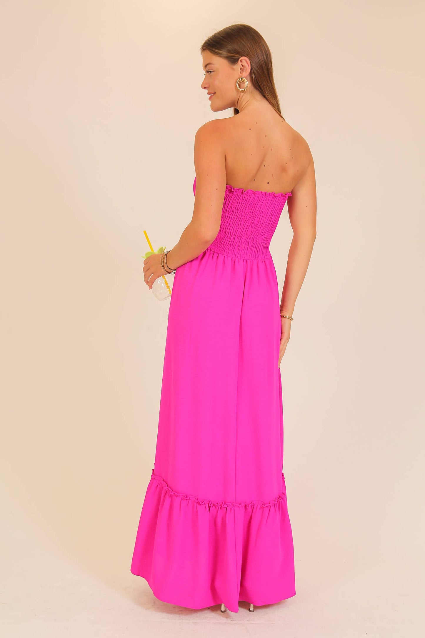Strapless Boho Smocked Top Maxi Dress