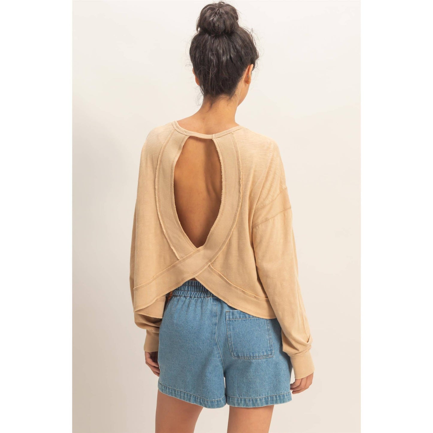Cross Detail Open Back Long-Sleeve Top