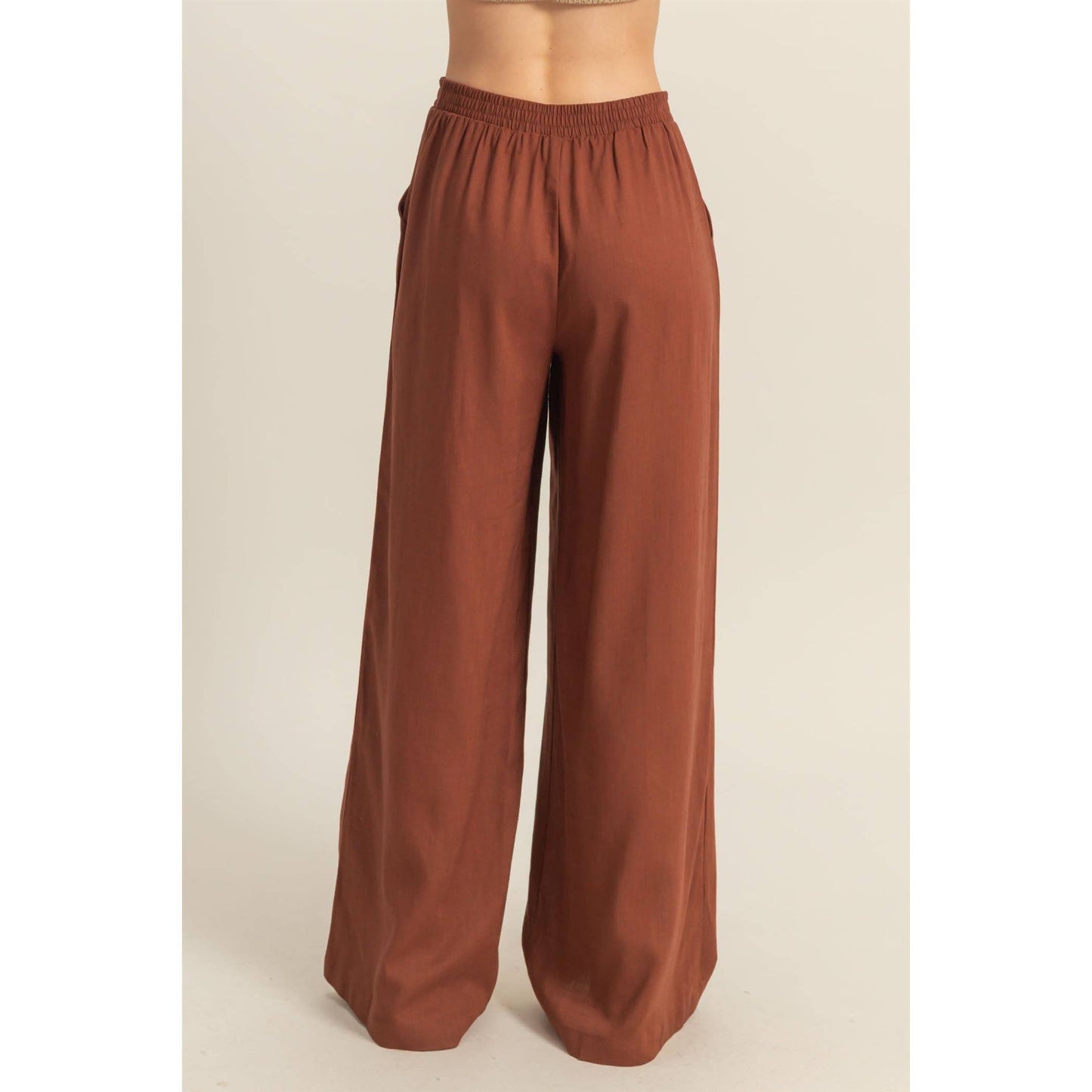 Elasticized Waist Rust Linen Pants