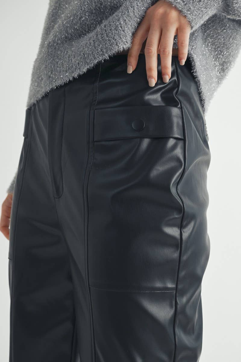 Leather Straight Leg Utility Pocket Pants
