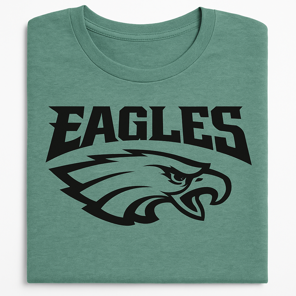 Heather Green Black Text Eagles Tee