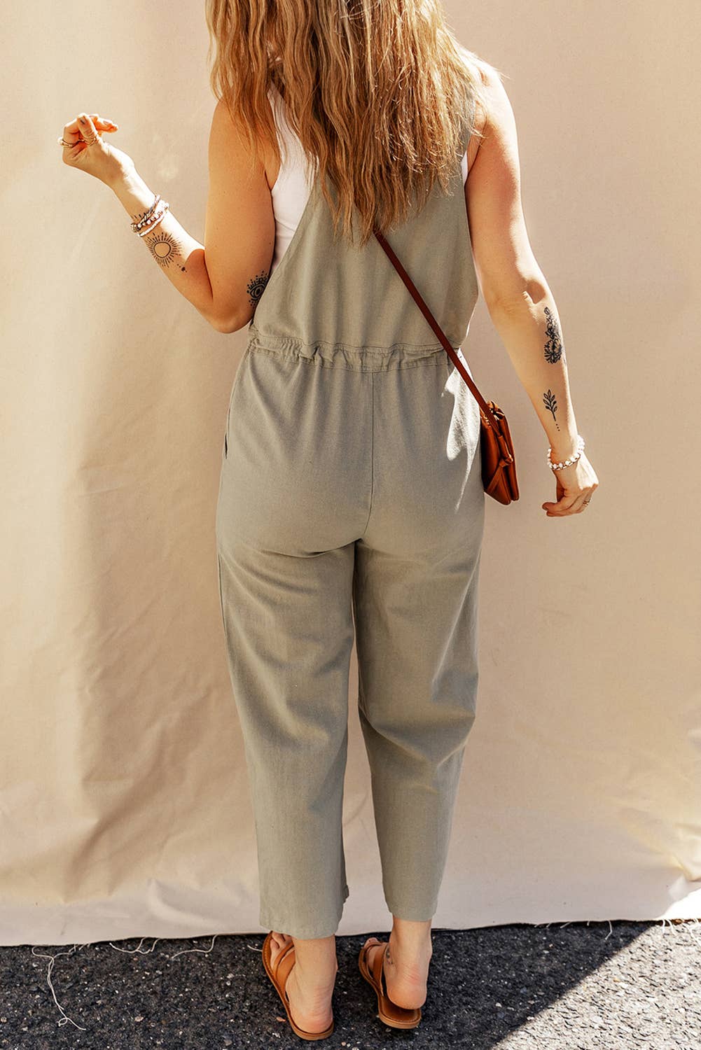 Drawstring Buttoned Cropped Overall