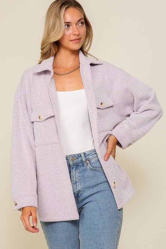 Long Sleeve Button Down Brushed Waffle Shacket