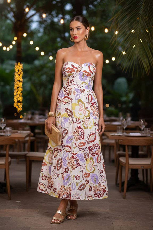 Strapless Floral Print Maxi Dress